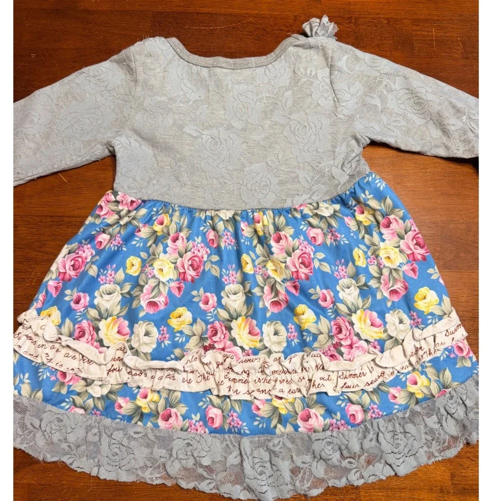 Adorable Sweetness Girls Pant Set 4 Blue Floral Lace Ruffle Script Outfit